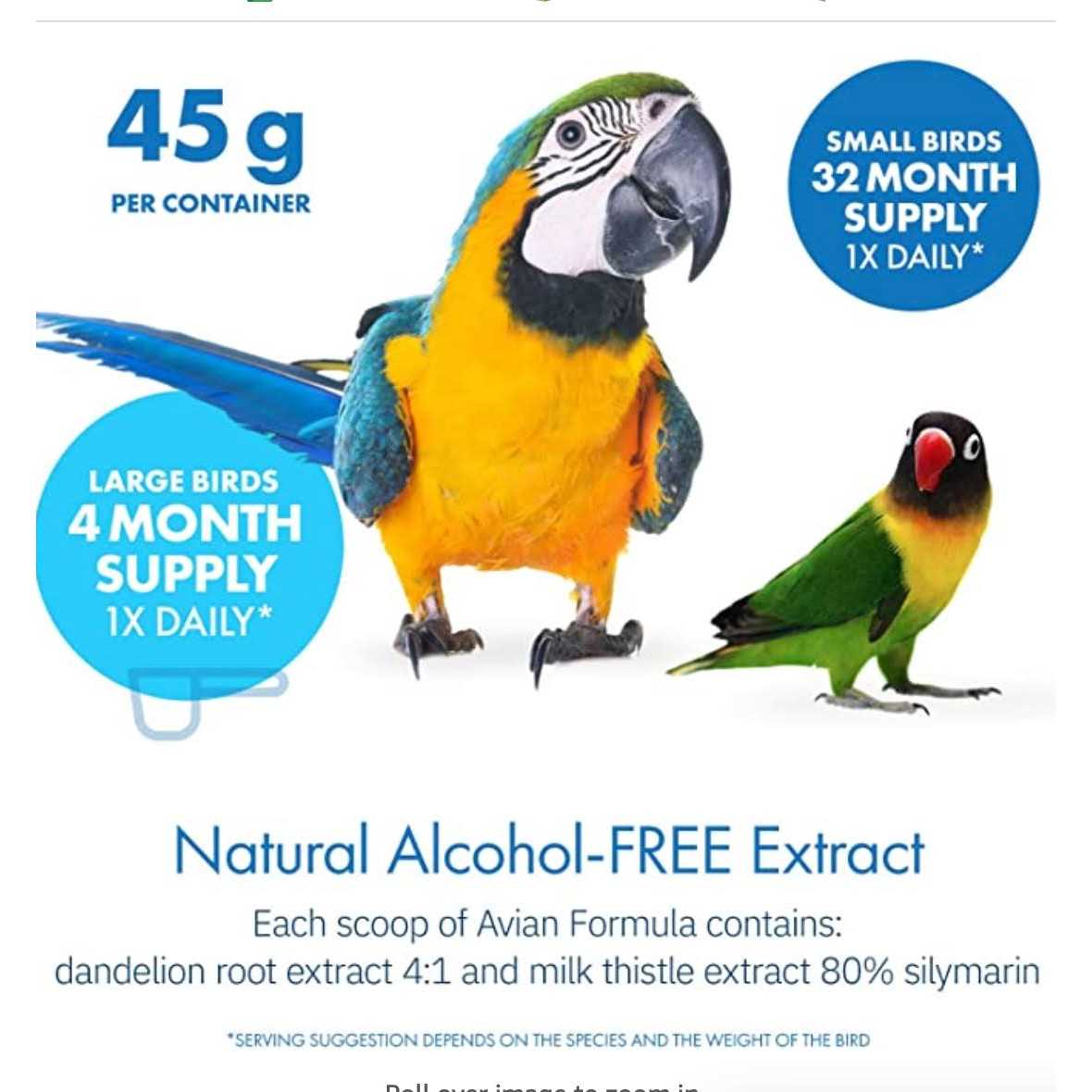 Alternative view of Equa Holistics Avian Formula Milk Thistle & Dandelion Root Bird Supplement