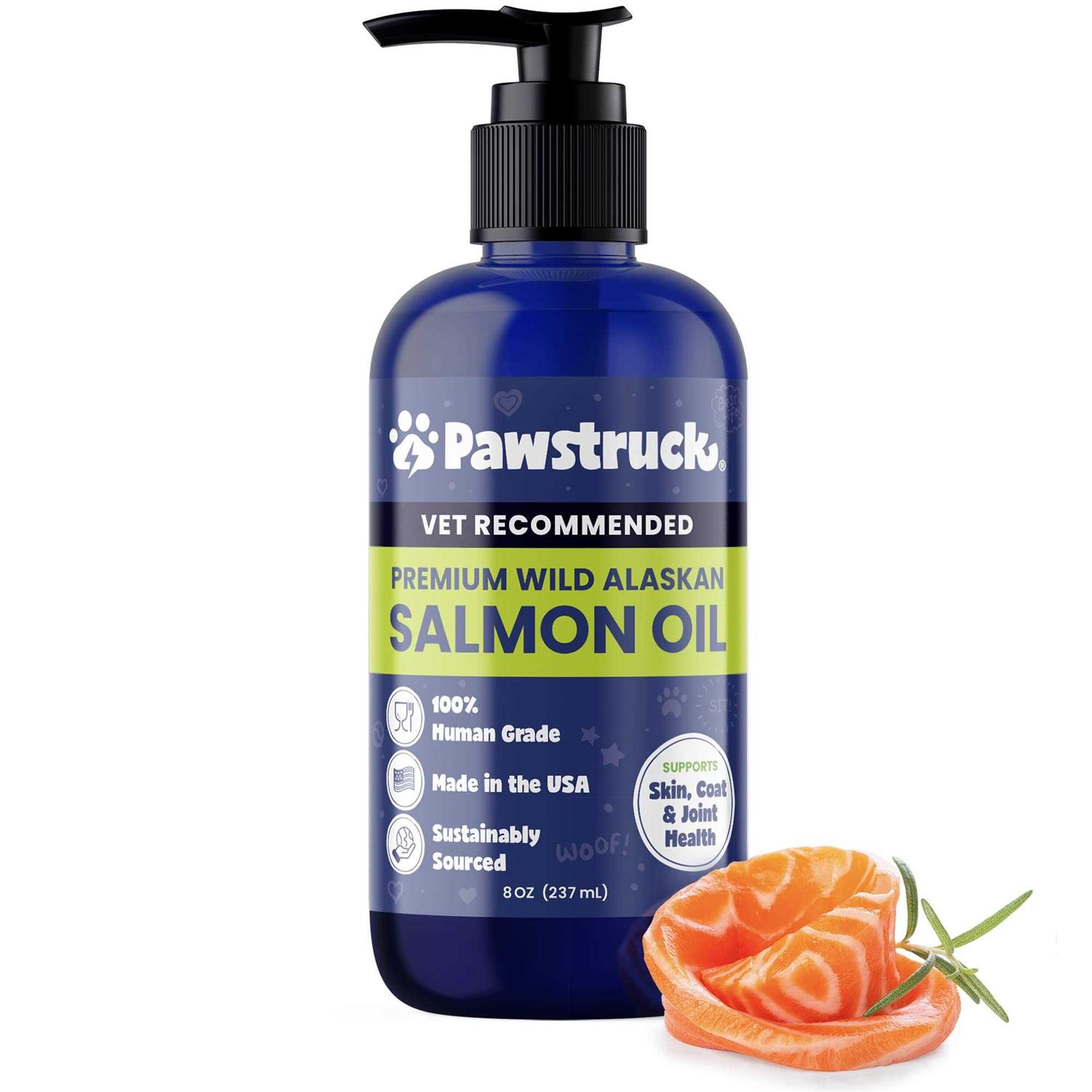 Pawstruck Pure Human-Grade Wild Alaskan Salmon Oil for Dogs & Cats Vet Recommended Omega 3 & 6 Extra Strength Supplement Food Topper with EPA DHA Fatty