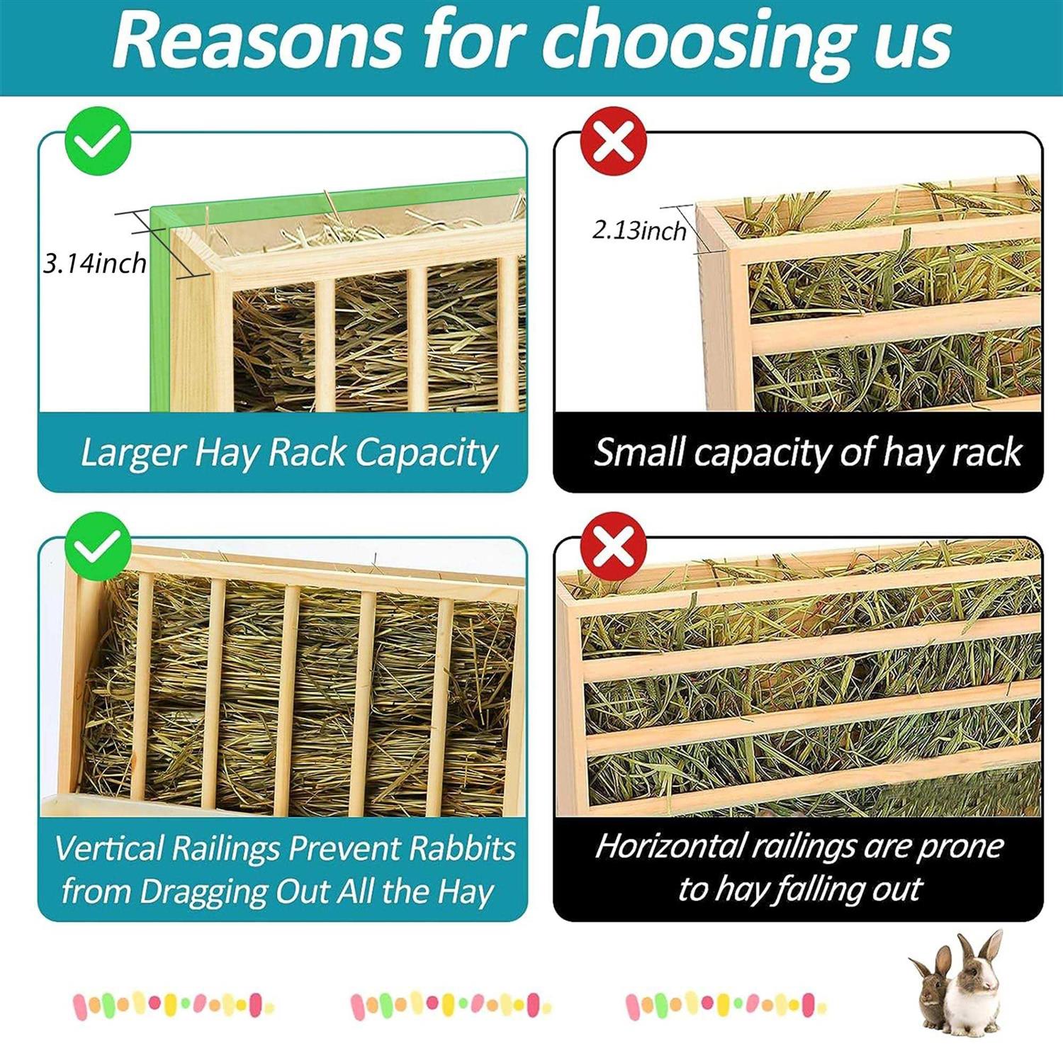 Alternative view of 3 in 1 Rabbit Hay Feeder with Litter Box Wooden Bunny Hay Feeder Guinea Pig Hay Holder with Toilet Small Animal Hay Holder Rack Manger