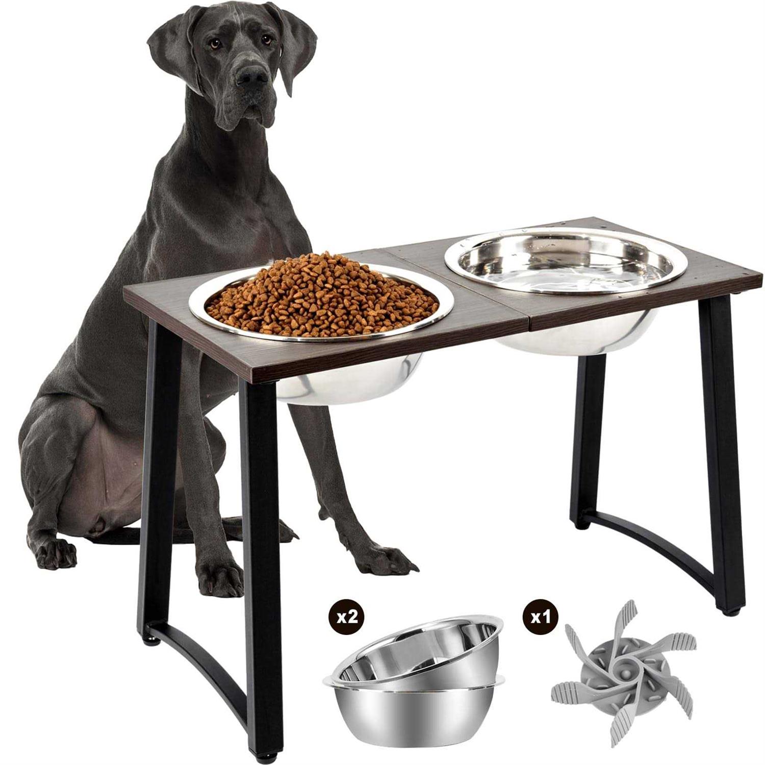 ADENGL Elevated Dog Bowls for X-Large and Large Dogs Raised Dog Bowl Stand with 2 X-Large Stainless Steel Bowls and Slow Feeder