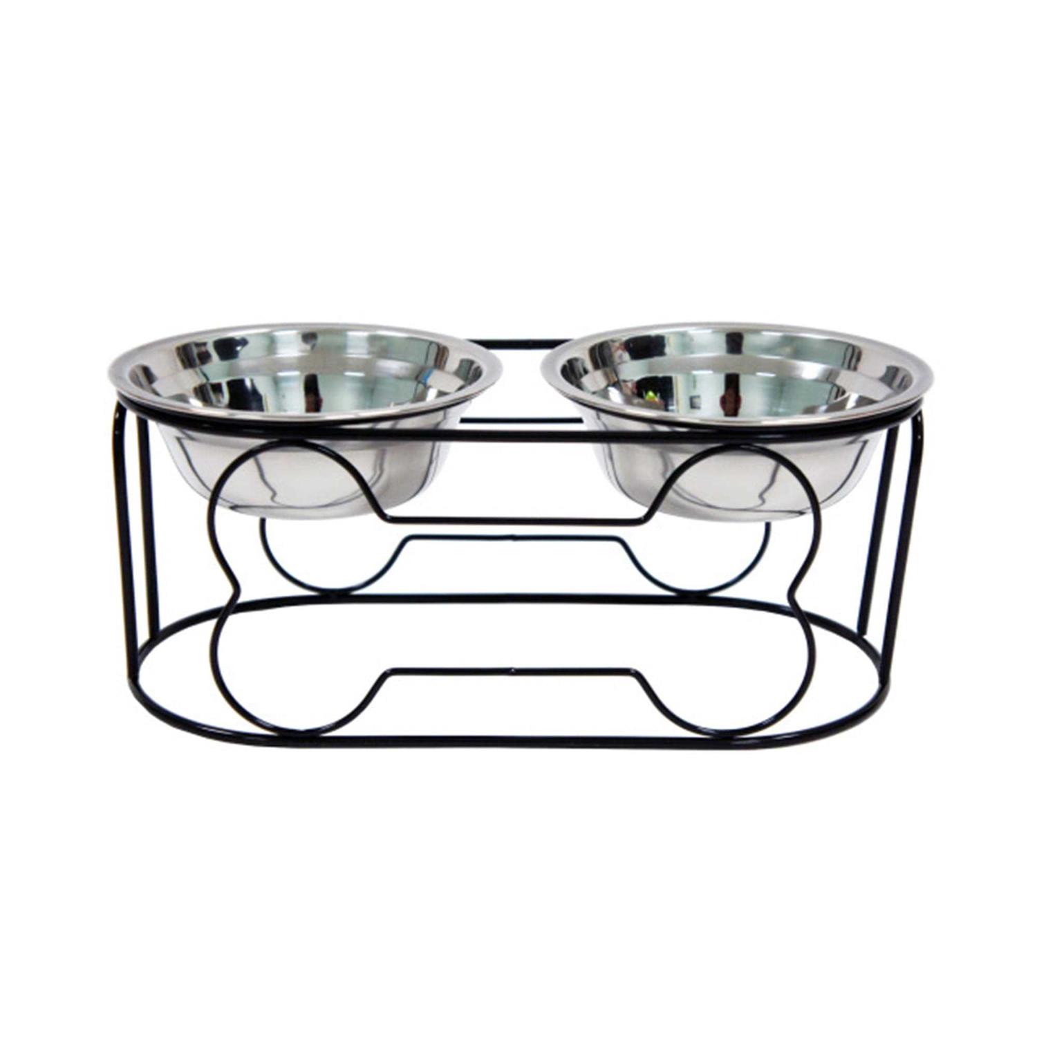 Alternative view of YML Wrought Iron Stand with Double Stainless Steel Feeder Bowls