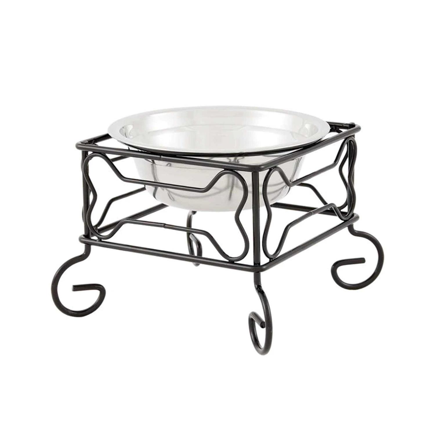 Alternative view of YML Wrought Iron Stand with Single Stainless Steel Feeder Bowl