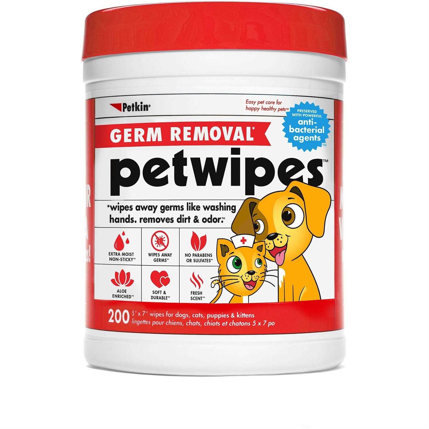 Petkin Petwipes Germ Removal Antibacterial Dog & Cat Wipes