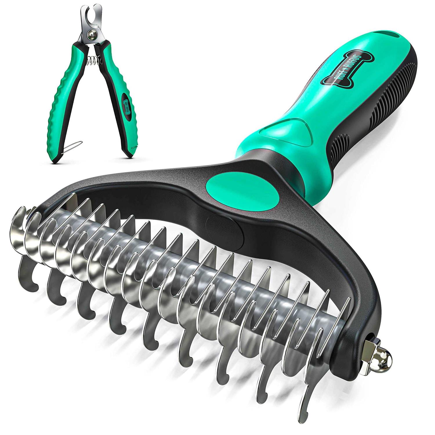 Say Goodbye to Shedding with Ruff 'N Ruffus Professional Double-Sided Undercoat Rake Dog Brush for Dogs & Cats