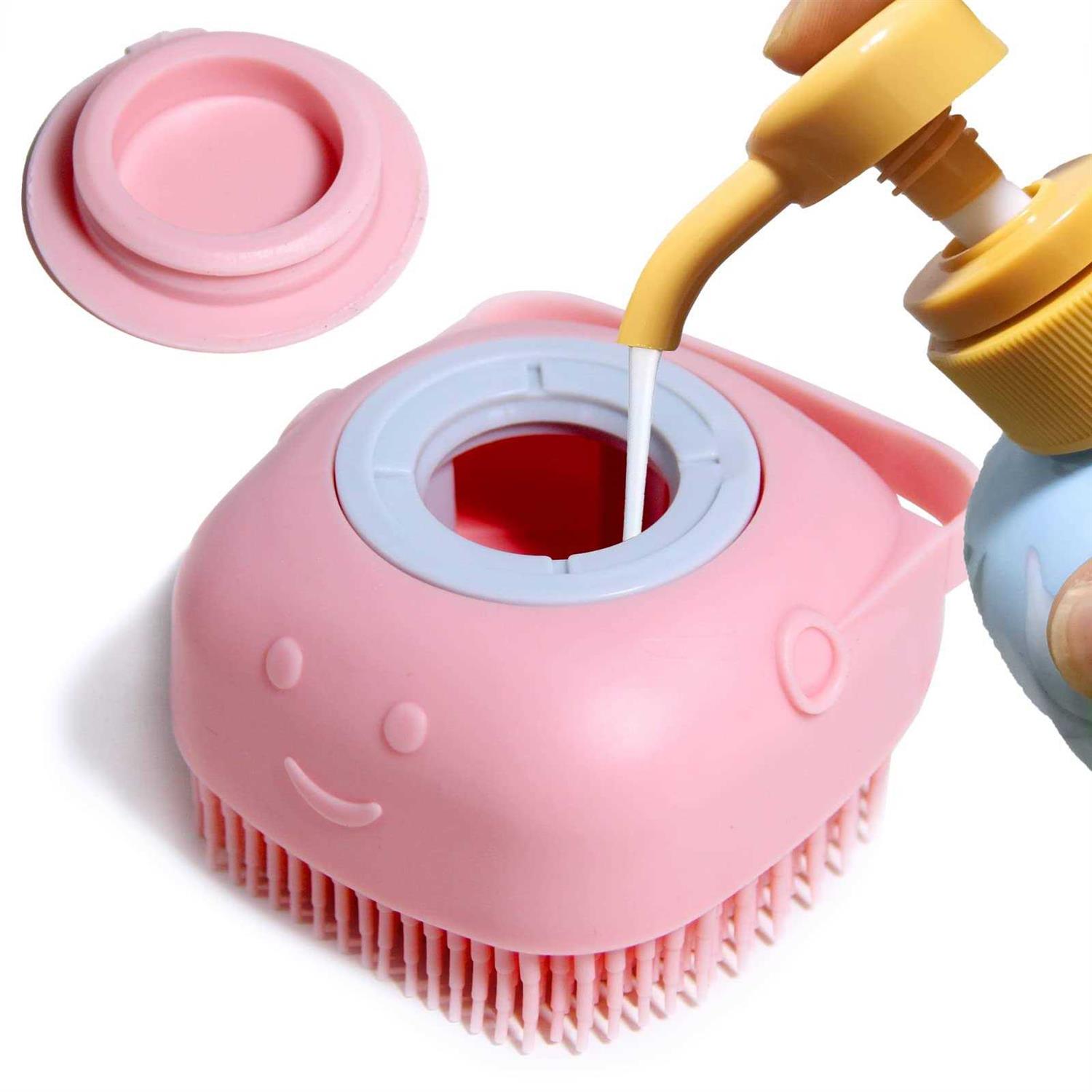 Woleigiao Dog Bath Brush, Pet Massage Brush Shampoo Dispenser, Soft Silicone Brush Rubber Bristle for Dogs and Cats Shower Grooming