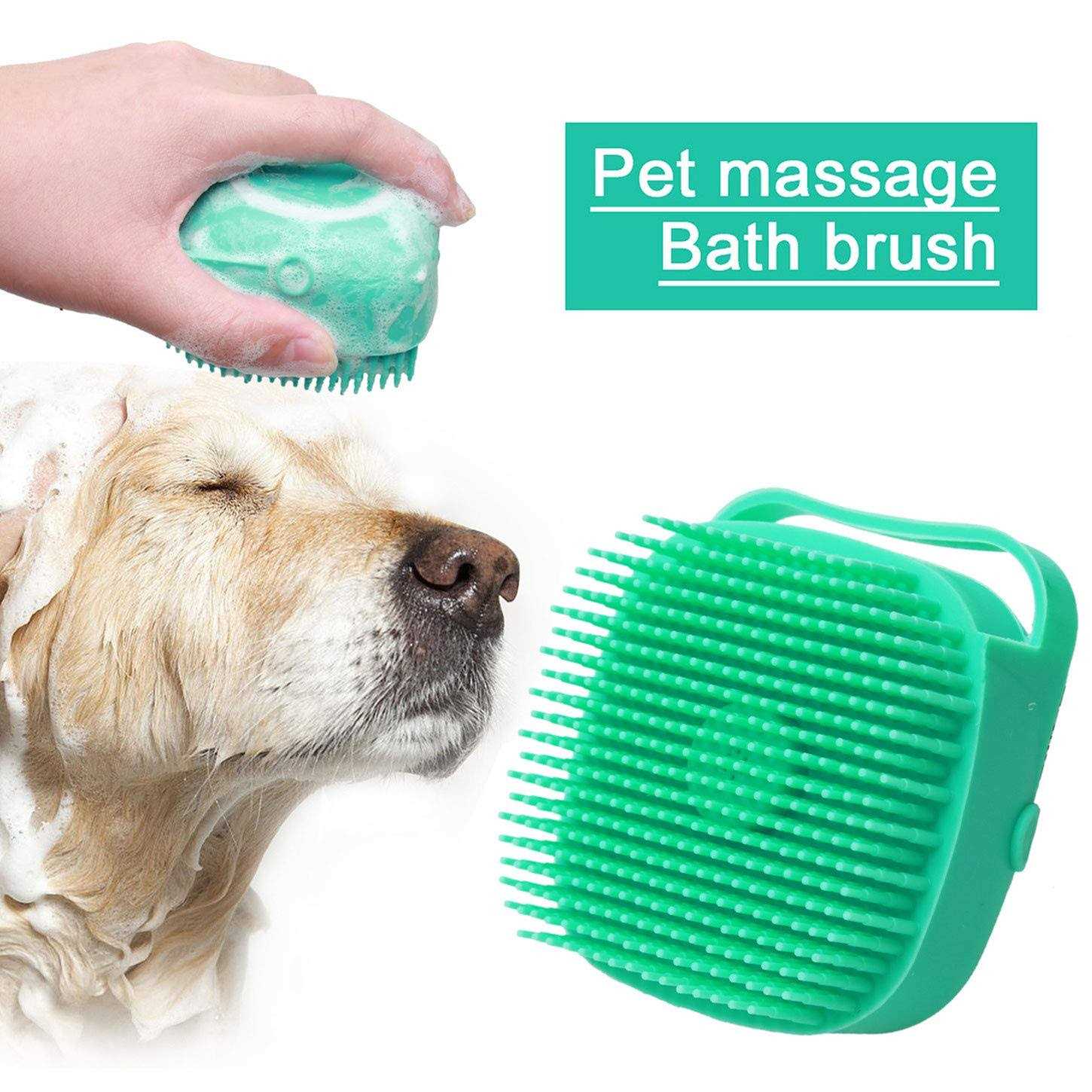 Alternative view of Woleigiao Dog Bath Brush, Pet Massage Brush Shampoo Dispenser, Soft Silicone Brush Rubber Bristle for Dogs and Cats Shower Grooming