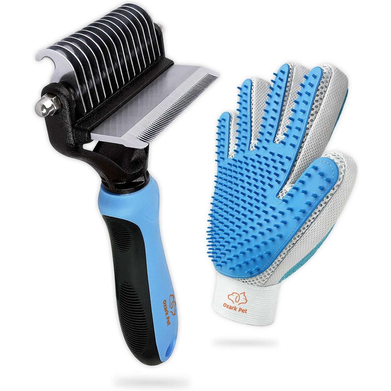 Ozark Pet Dog Brush and Cat Brush-with Deshedding Brush, Dog Dematting Tools and 2 Side Shedding Brush Glove