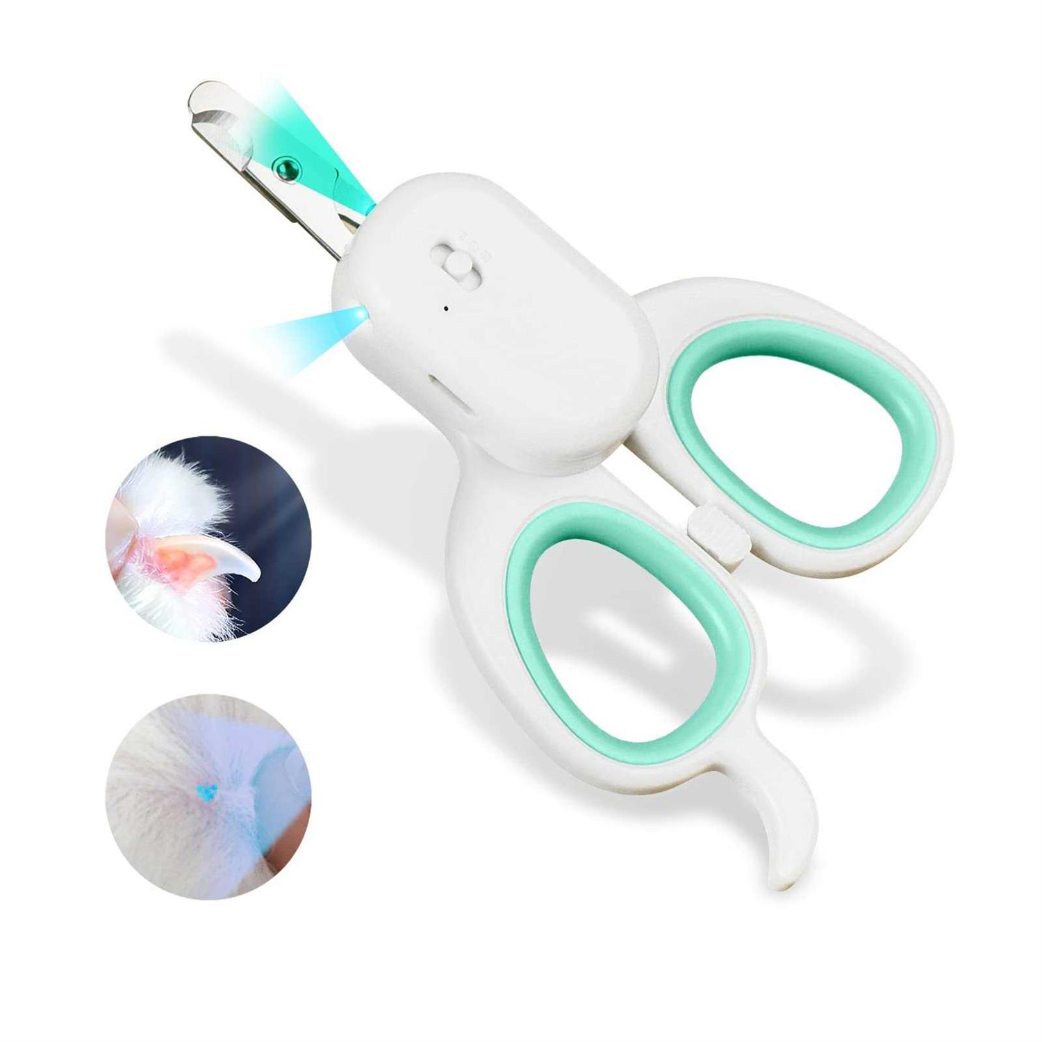 PAKEWAY Pet Nail Clipper with LED & -U-V Light Cat Claw Trimmer with Ultra Bright LED Light for Nail Bloodline to Avoid Over Cutting