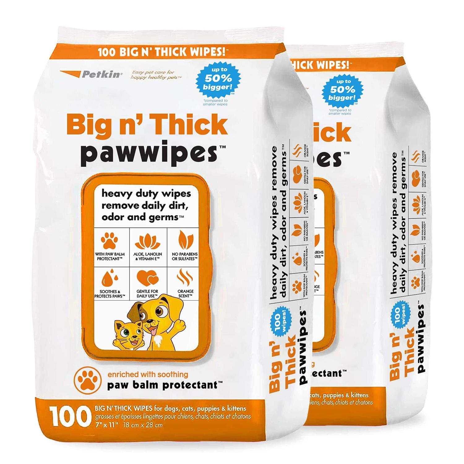 Petkin Big N' Thick Paw Wipes 100