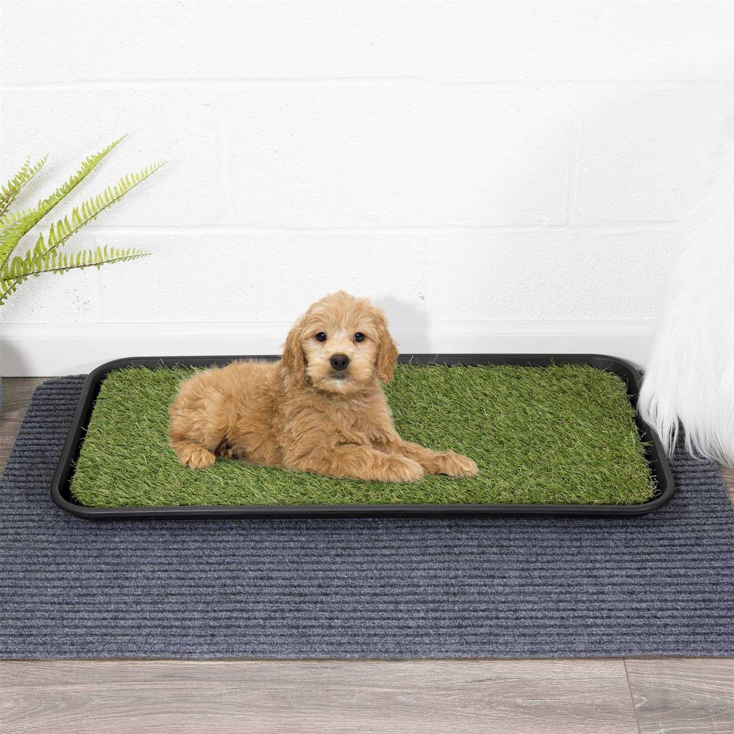Ottomanson Pet Non-Slip Easy Clean Indoor/Outdoor Tray with Reusable Grass Pad