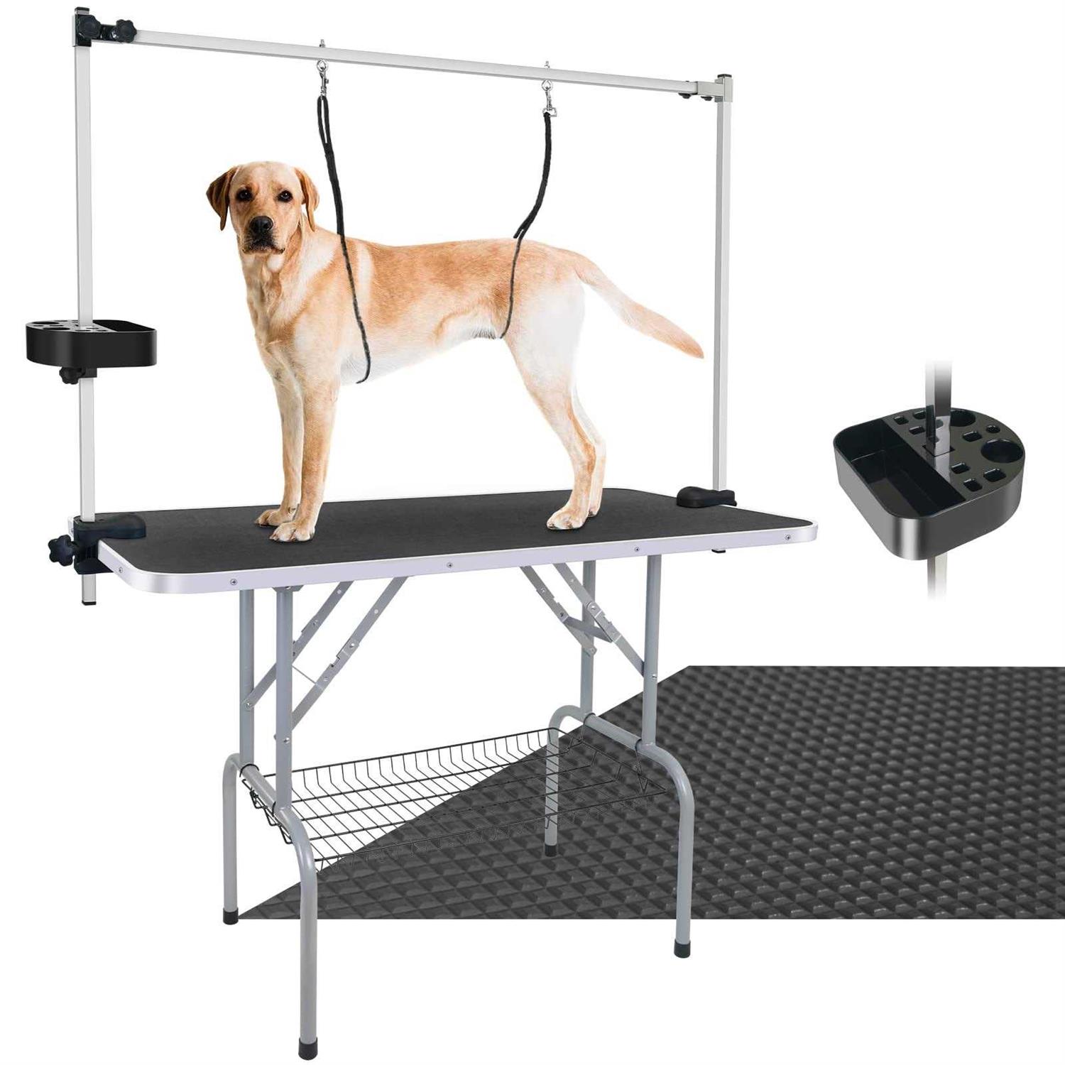 LEIBOU 45'' Professional Foldable Heavy Duty Dog Pet Grooming Table with Tool Holder H-Shape Arm & Noose & Mesh Tray
