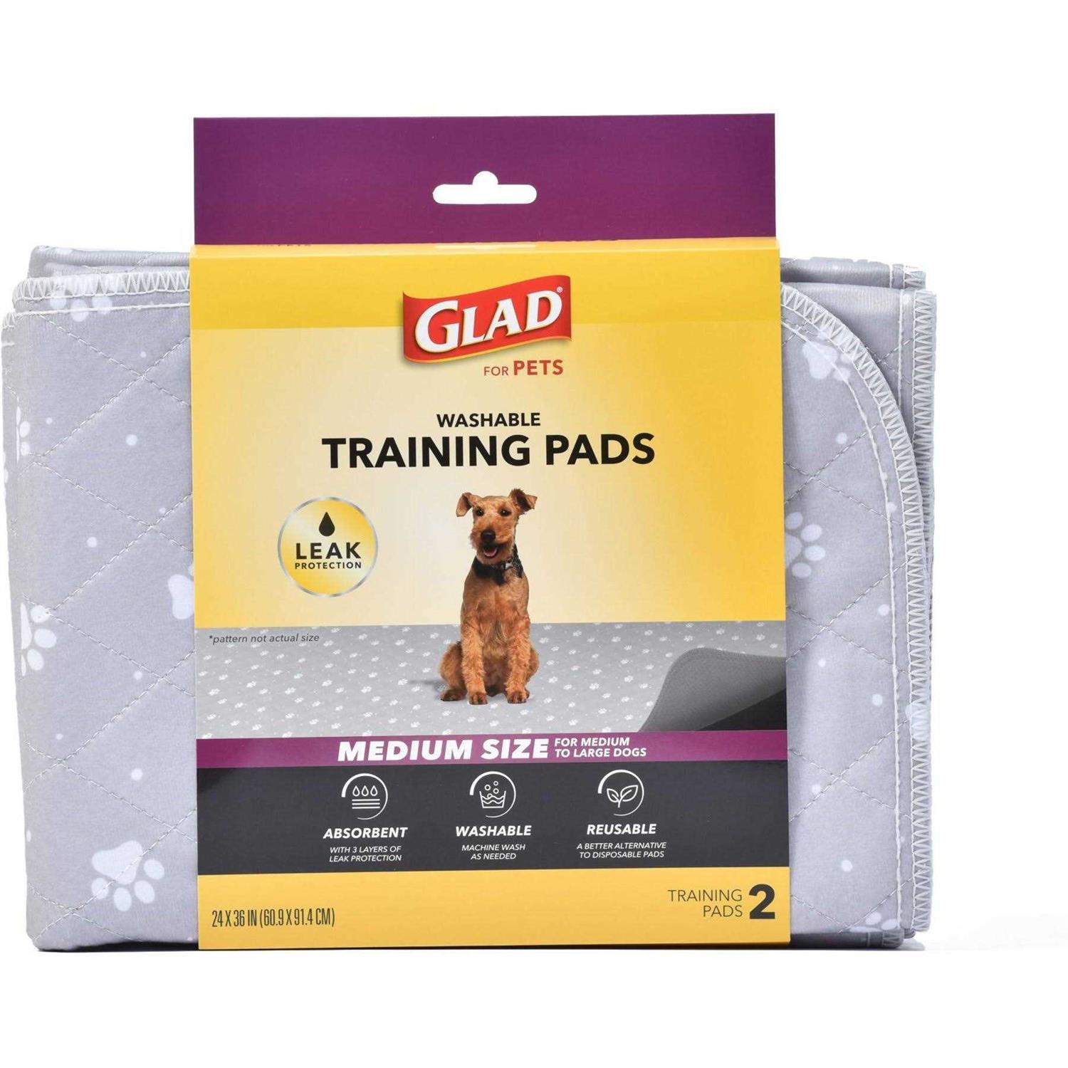 Glad for Pets Washable Training Pads Size 2 Pack Gray with Paw Prints