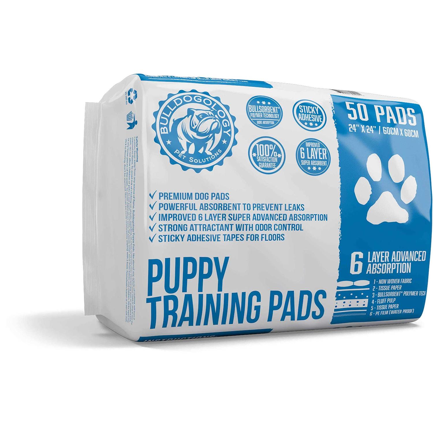 Bulldogology Puppy Pee Pads with Adhesive Sticky Tape Large Dog Pads