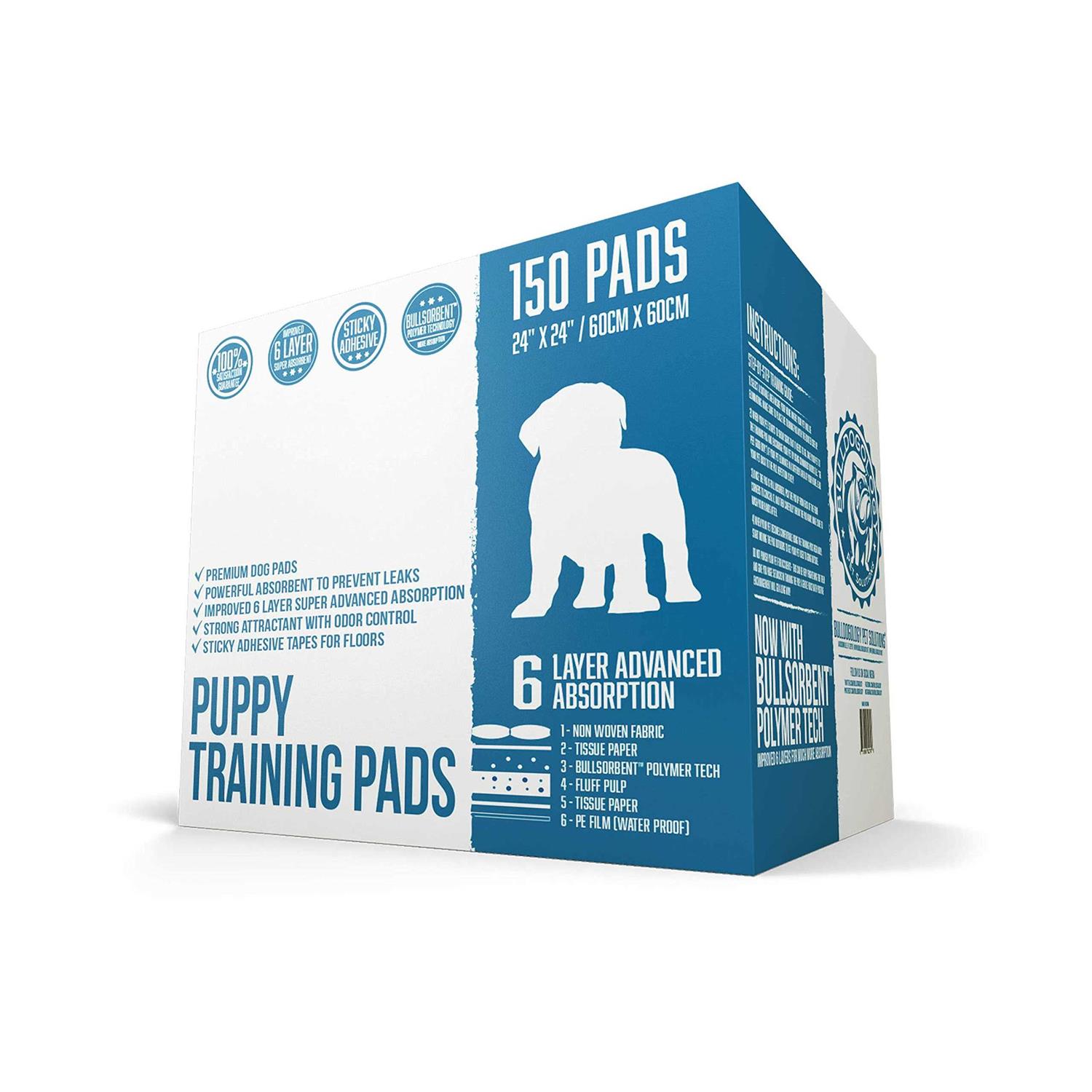 Bulldogology Puppy Pee Pads with Adhesive Sticky Tape Large Dog Pads