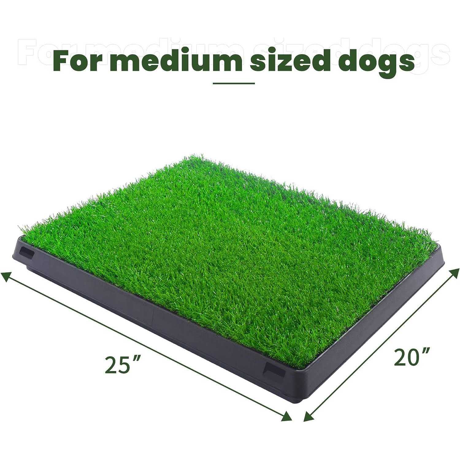 Alternative view of Dog Grass Pad with Tray Artificial Dog Grass Pee Pad 20” x 25” for Pet Potty Loo Indoor Training Outdoor Portable Toilet