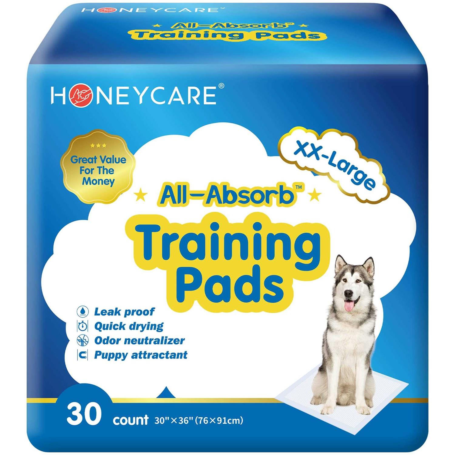 Honey Care All-Absorb Dog and Puppy Training Pads, Ultra Absorbent and Odor Eliminating