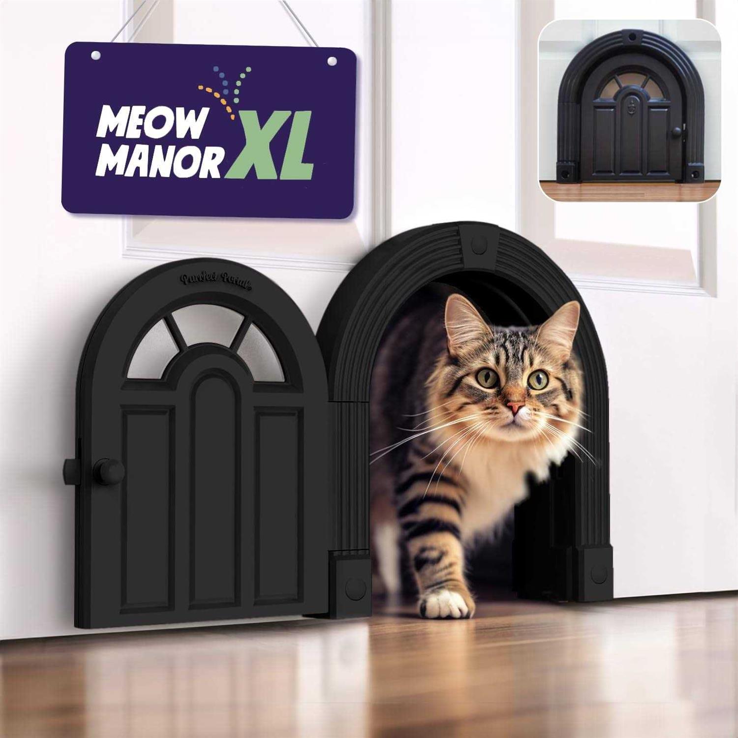 Purrfect Portal Cat Door Interior Door Meow Manor Extra Large Pet Door 10.25 x 11 No-Flap Cat Door Interior Door for Cats up to 30 lbs