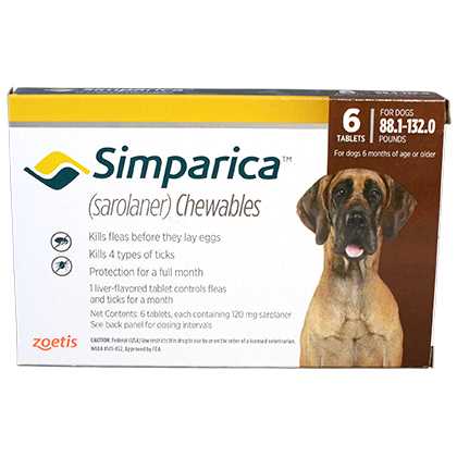Simparica Chewable Tablets for Dogs 88 - 132 lbs Brown, 6 Month Supply