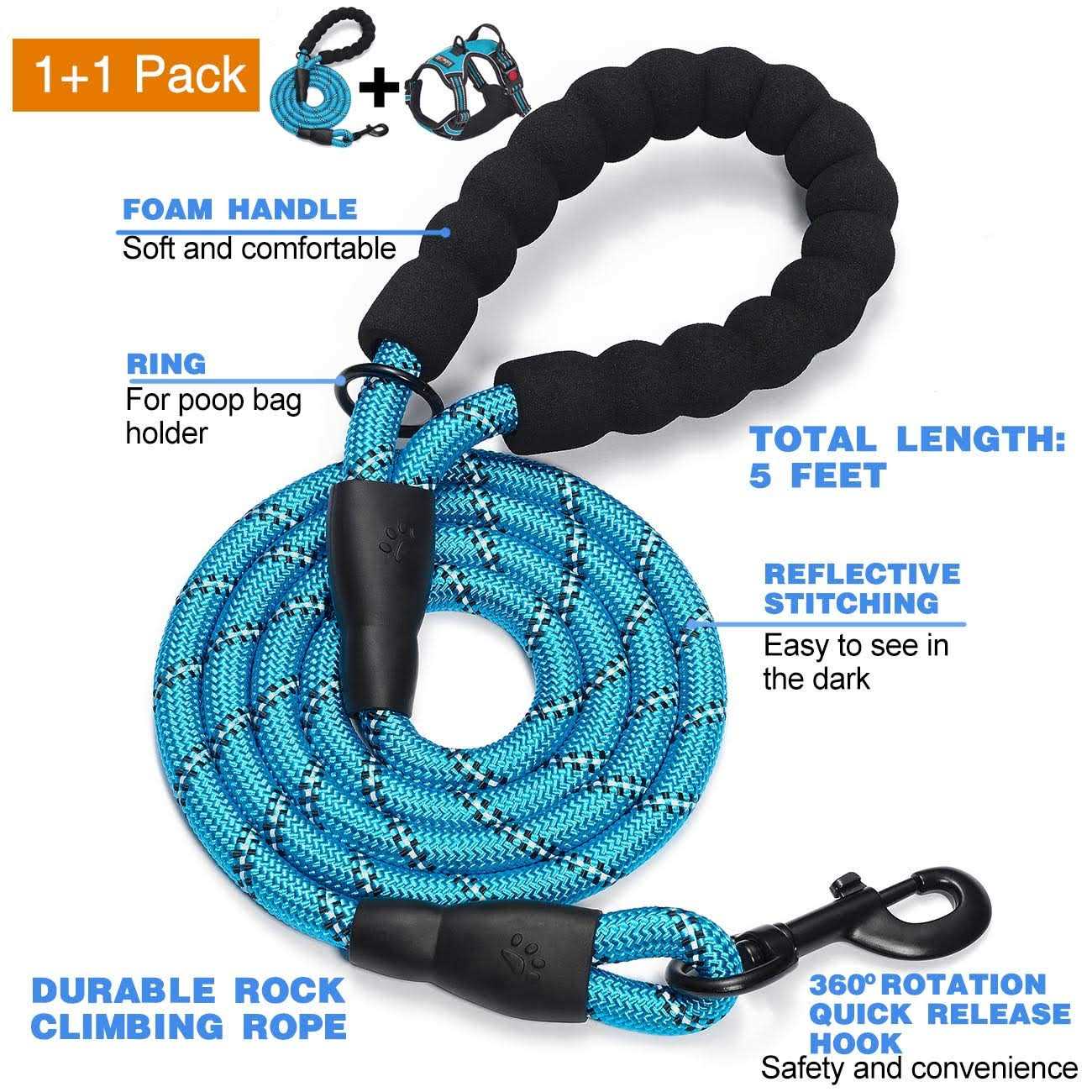 Alternative view of tobeDRI No Pull Dog Harness Adjustable Reflective Oxford Easy Control Medium Large Harness with A Free Heavy Duty 5ft Dog Leash