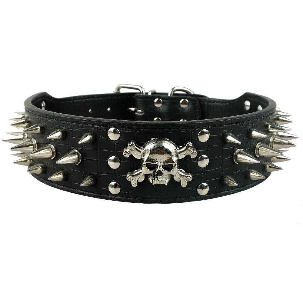 Alternative view of Berry Pet Black Leather Spikes Studded Medium & Large Dog Collar & Leash & Harness 3 Pcs Set for Pitbull Boxer