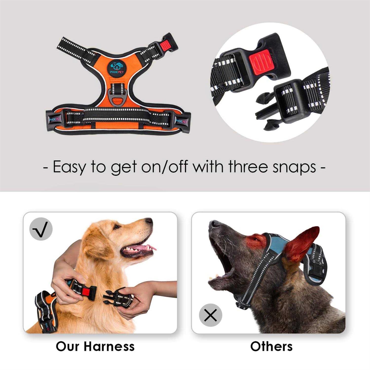 Alternative view of Phoepet No Pull Dog Harness Reflective Front Clip Vest with Handle,Adjustable 2 Metal 3 Buckles