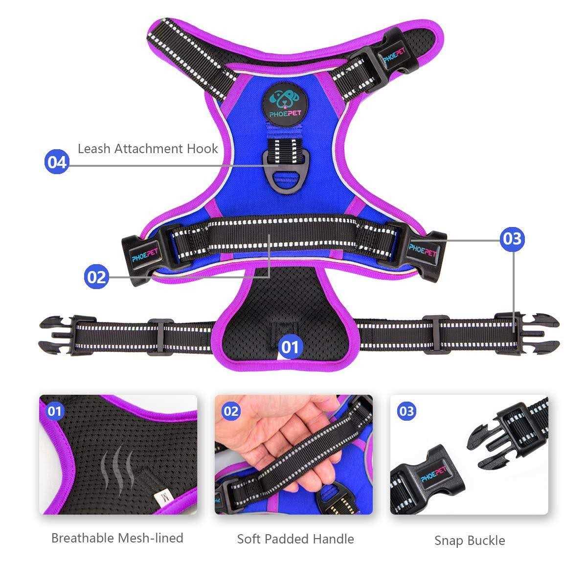 Alternative view of Phoepet No Pull Dog Harness Reflective Front Clip Vest with Handle,Adjustable 2 Metal 3 Buckles