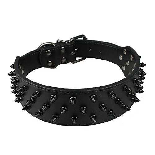 Dogs Kingdom Leather Black Spiked Studded Dog Collar 2 Wide
