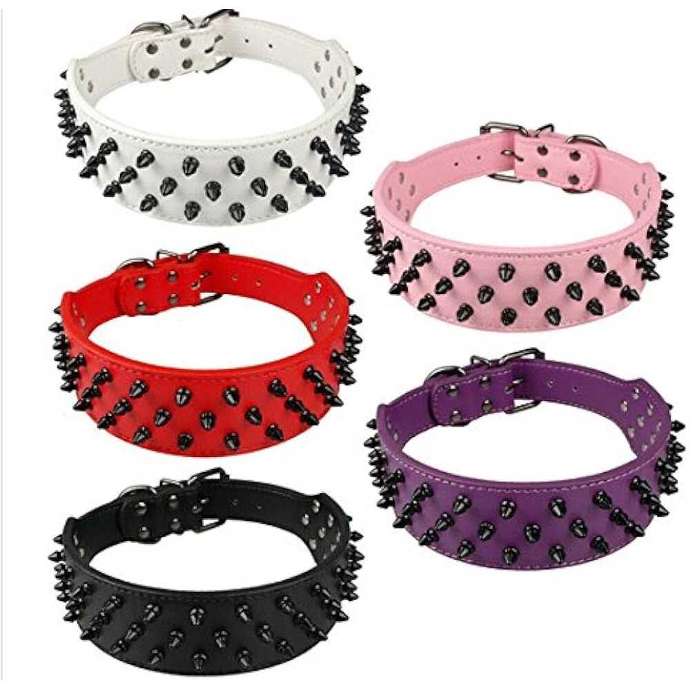 Alternative view of Dogs Kingdom Leather Black Spiked Studded Dog Collar 2 Wide