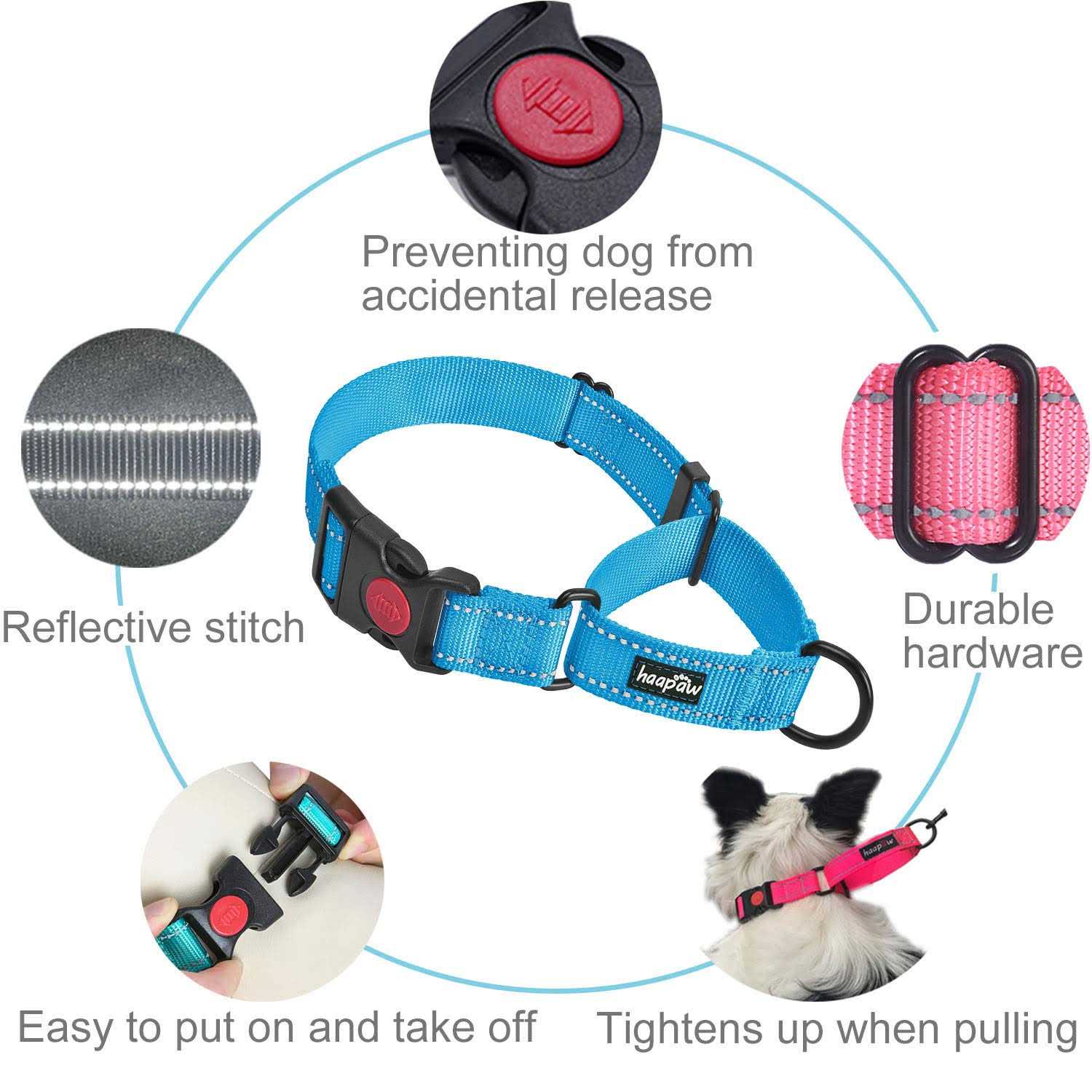 Alternative view of Haapaw 2 Packs Martingale Dog Collar with Quick Release Buckle Reflective Dog Training Collars for Small Medium Large Dogs