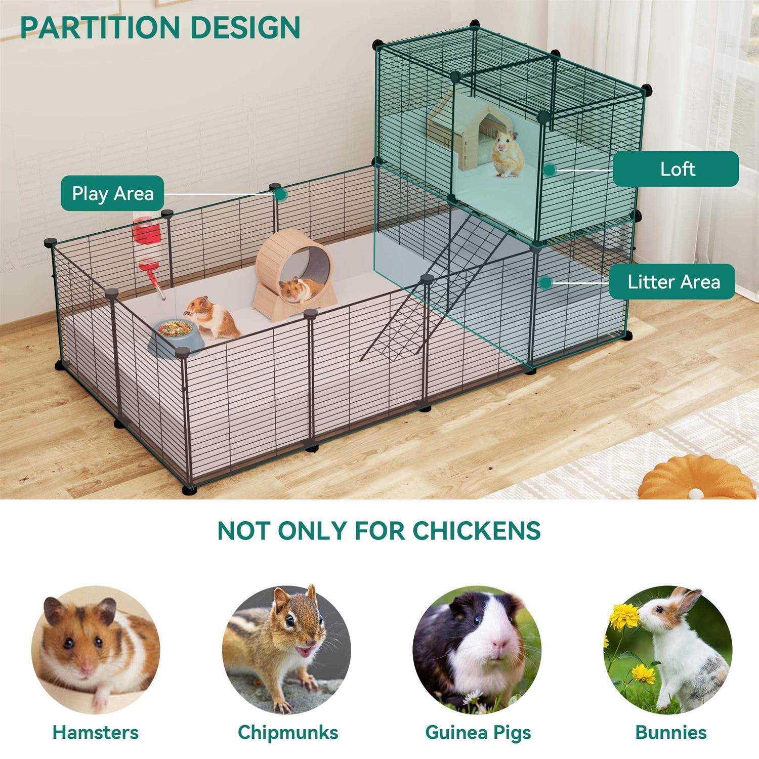 Alternative view of YITAHOME Guinea Pig Cage, Indoor C&C Small Animal Cage with Waterproof Plastic Liner Playpen for Bunny, Chinchilla and Hamster