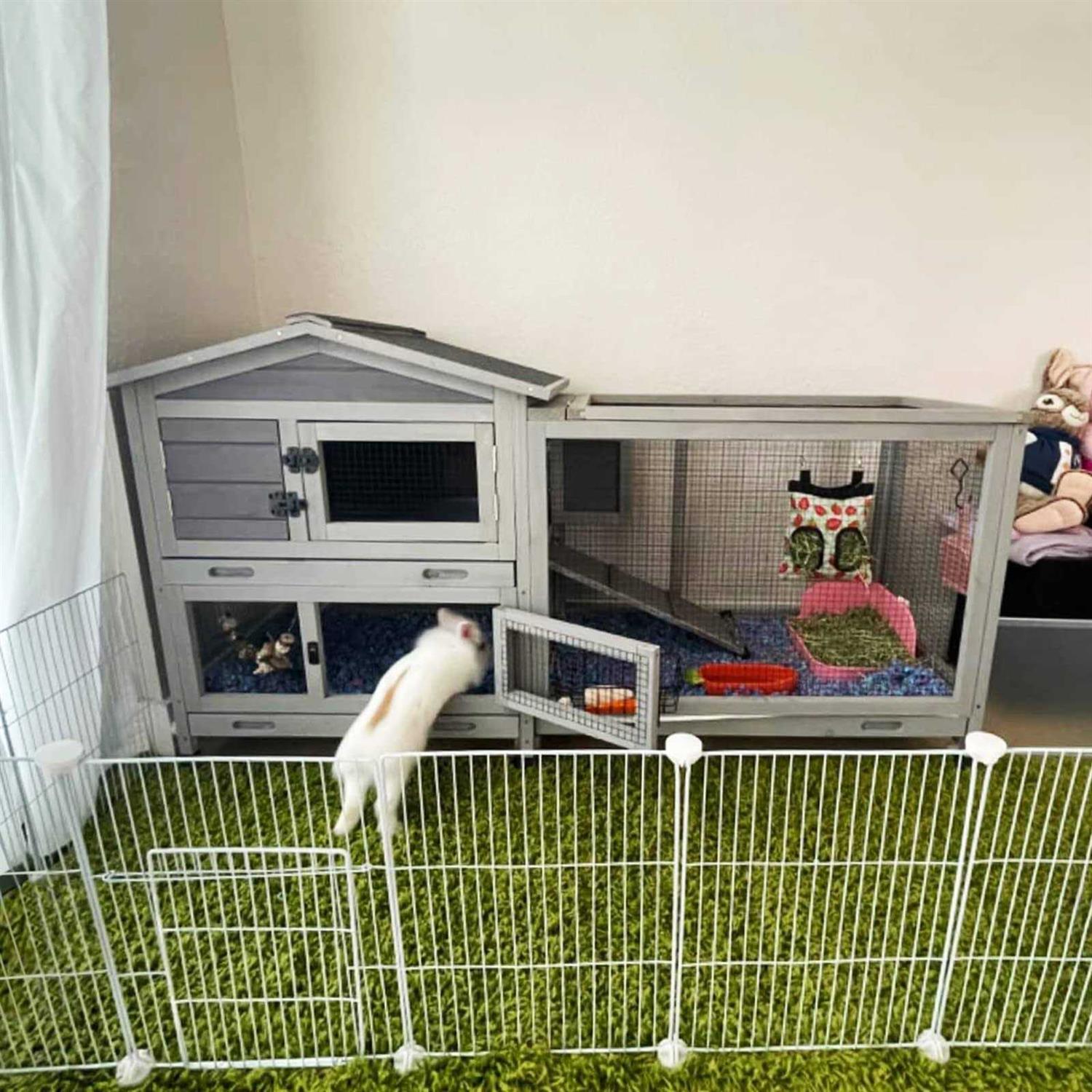 Alternative view of Aivituvin Rabbit Hutch Outdoor Indoor Rabbit Cage Chikcen Coop with Casters Guinea Pig Cage with 3 Deep No Leakage Pull Out Tray