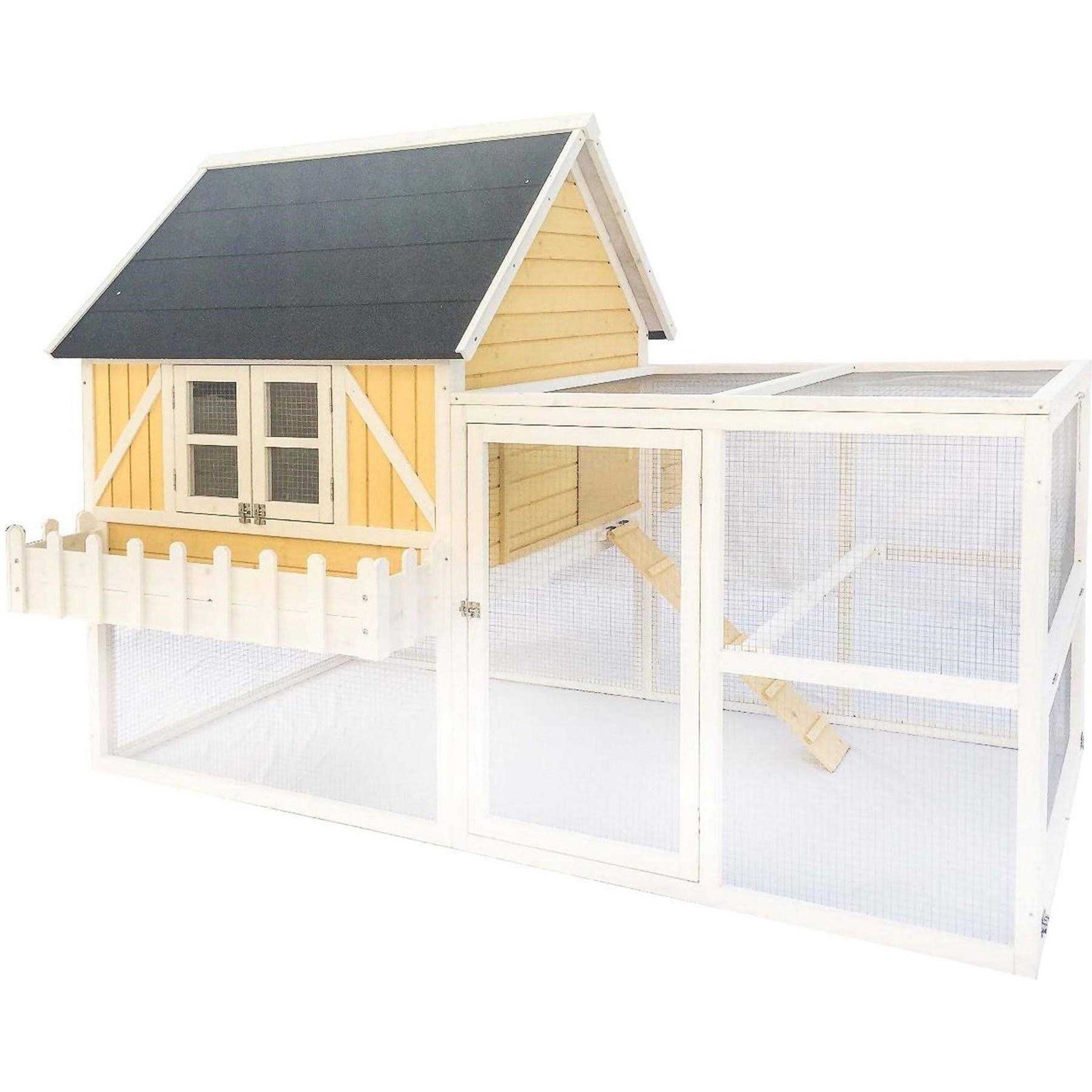 Zylina Yellow Cottage Wood Chicken Coop for Chickens with Plant Box