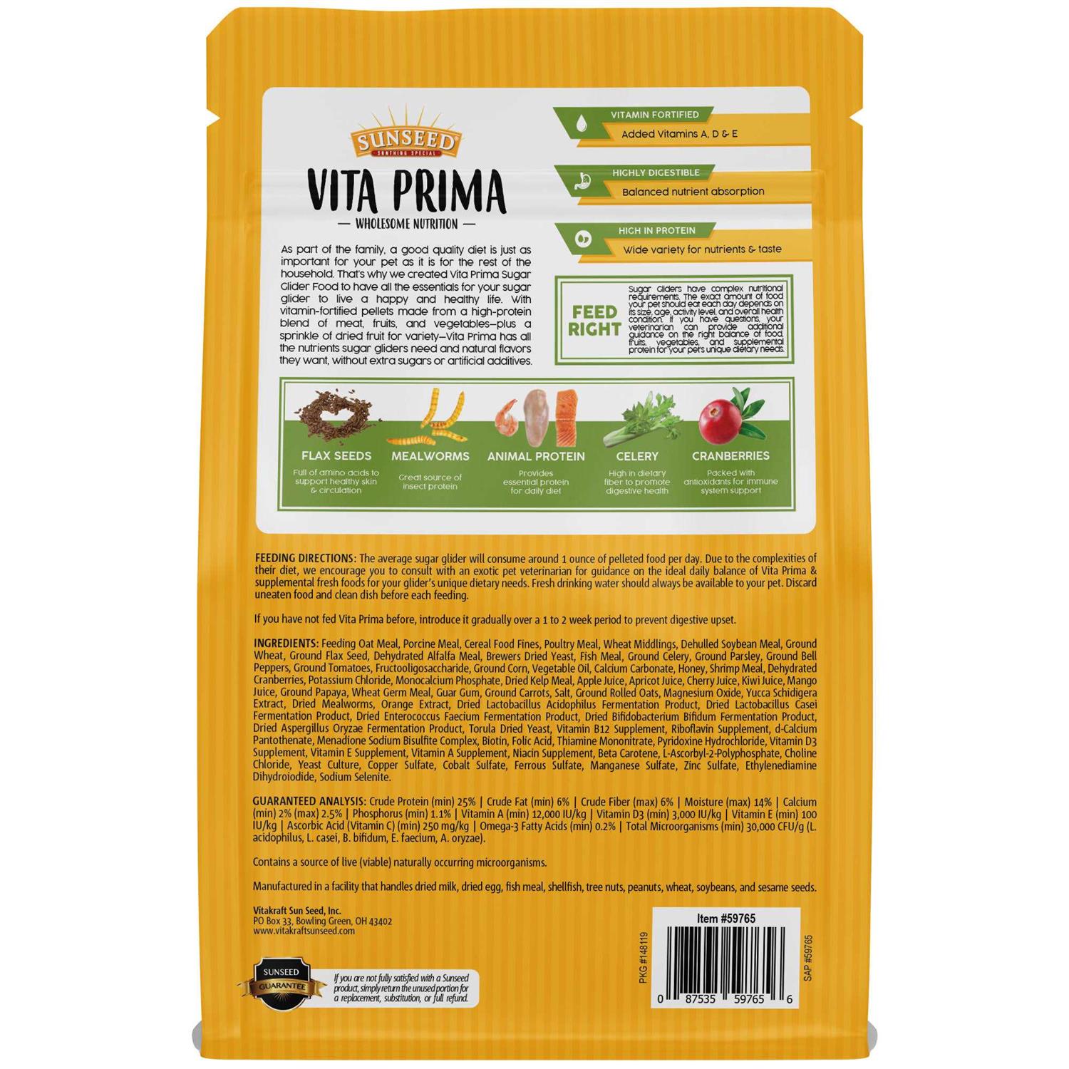 Alternative view of Sunseed Vita Prima Sugar Glider Food