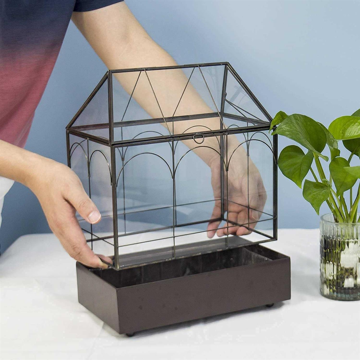 Alternative view of YIMORENcE V Large Tall glass Plant Terrarium – House Succulent Terrarium Kit with Lip and Tray