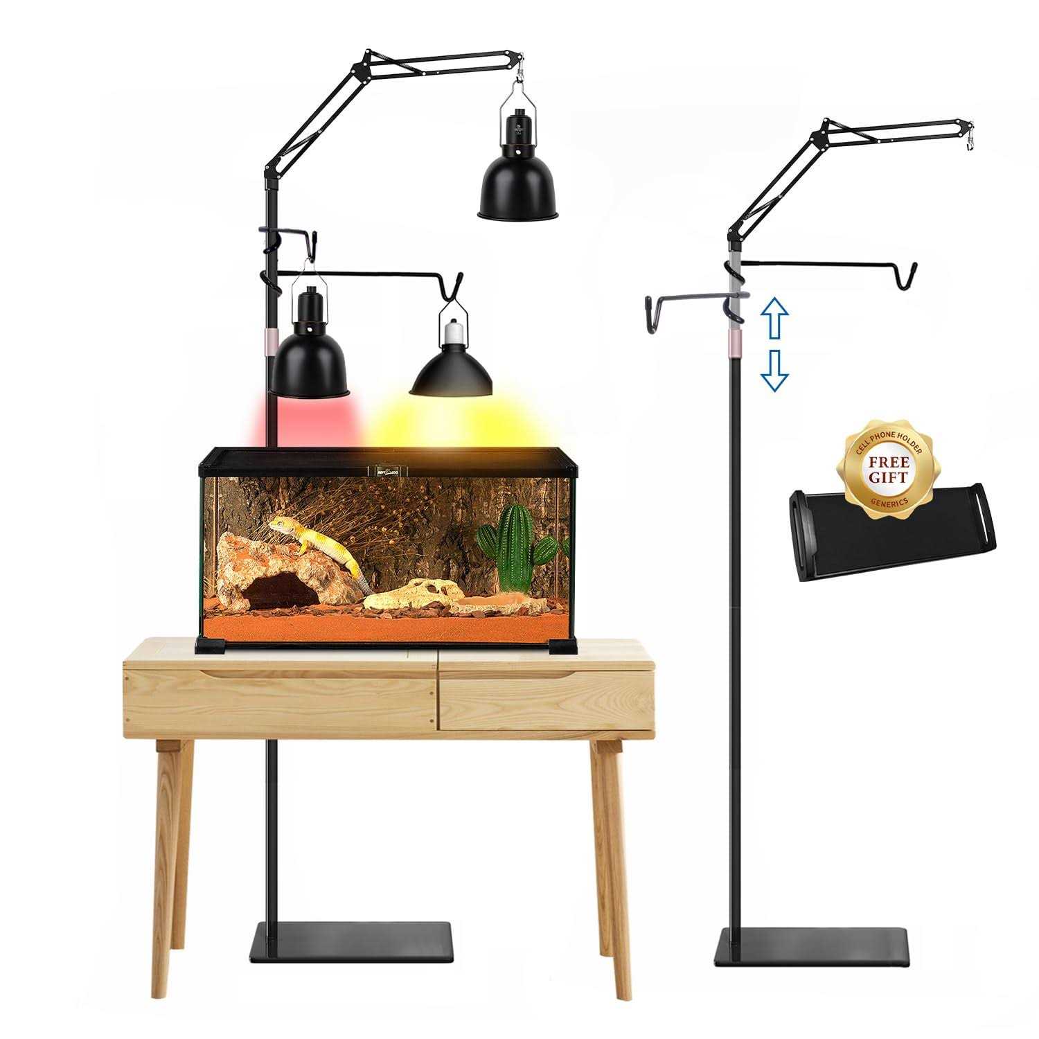 87 Reptile Dual Lamp Stand with Two 16 Hooks Hang 10.5 Lbs Very Stable