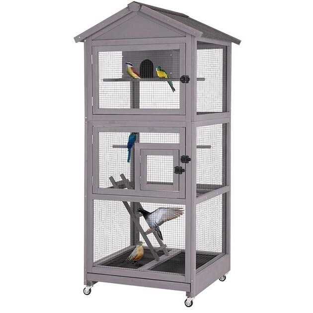 Alternative view of Aivituvin Wooden Large Bird Cage on Wheels AIR42