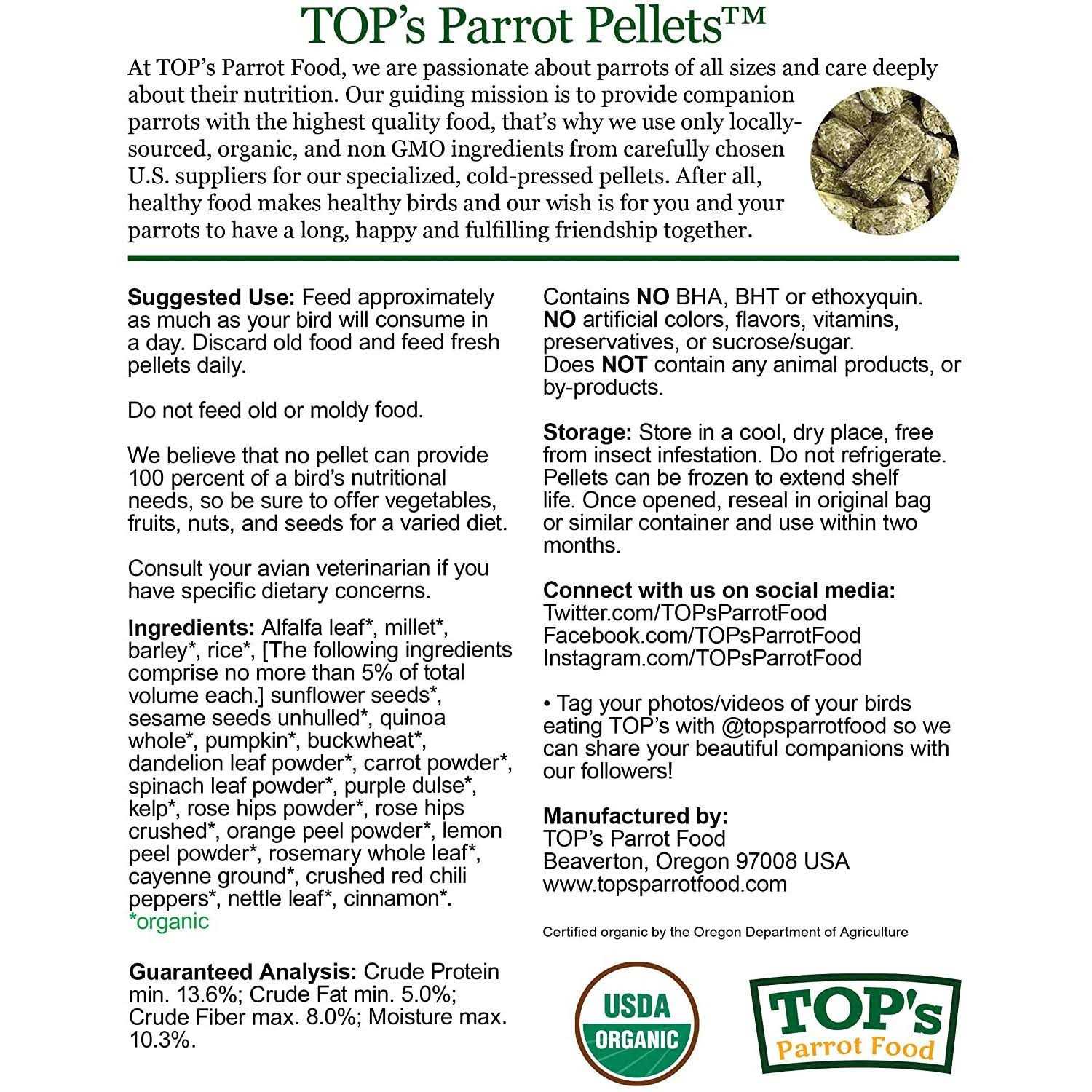 Alternative view of TOP's Parrot Food Organic Pellets