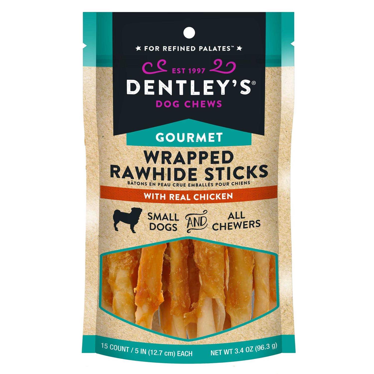 Dentley's Gourmet 5 Wrapped Rawhide Sticks Dog treats Chicken