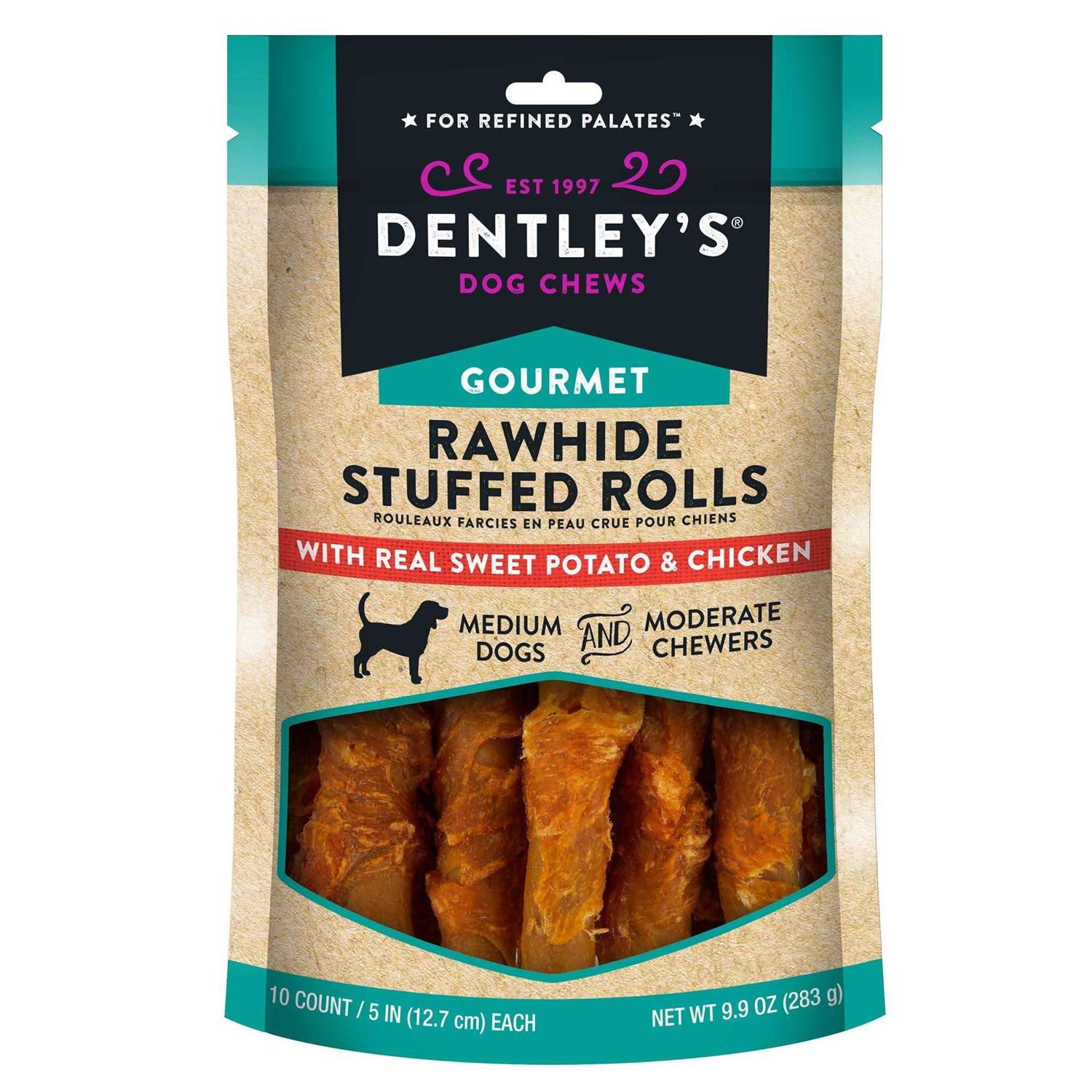 Dentley's Gourmet Rawhide Stuffed Rolls Dog Treats