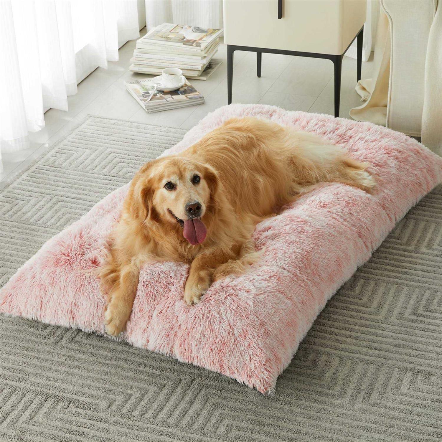 BFPETHOME Dog Beds for Large Dogs Plush Dog Crate Bed Fluffy Cozy Kennel Pad for Sleeping &Ease Anxiety