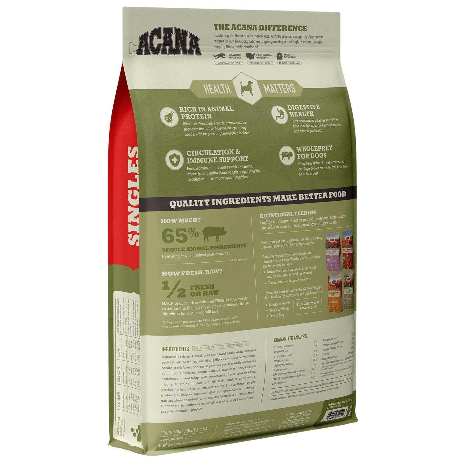 Alternative view of ACANA Singles Limited Ingredient Diet Pork & Squash Recipe Grain-Free Dry Dog Food, 22.5-lb bag