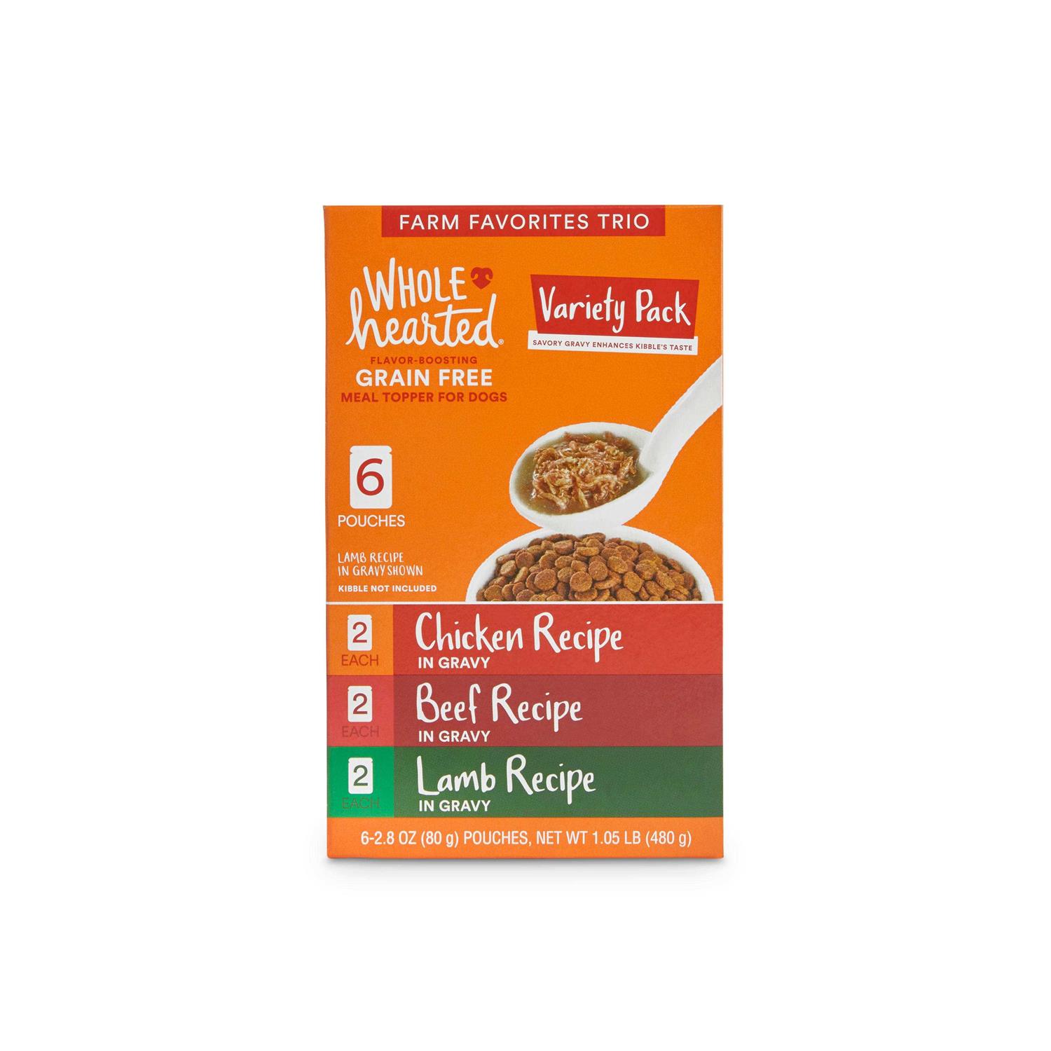 WholeHearted Grain Free Farm Favorites Trio Gravy Puree Topper Dog Meal Variety Pack