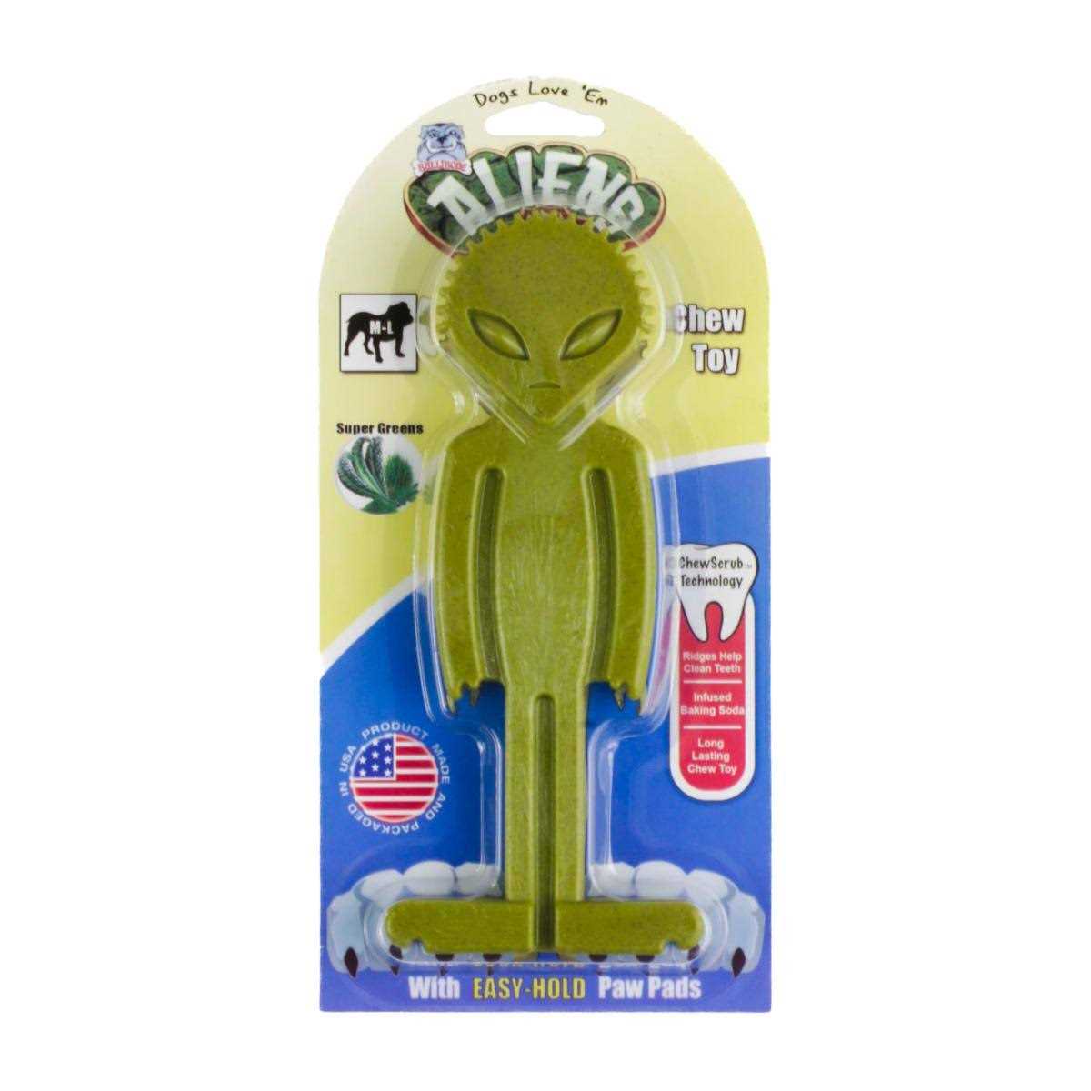Bullibone Small Alien Bone Dog Chew Toy for Small Dogs With Easy Hold Grips