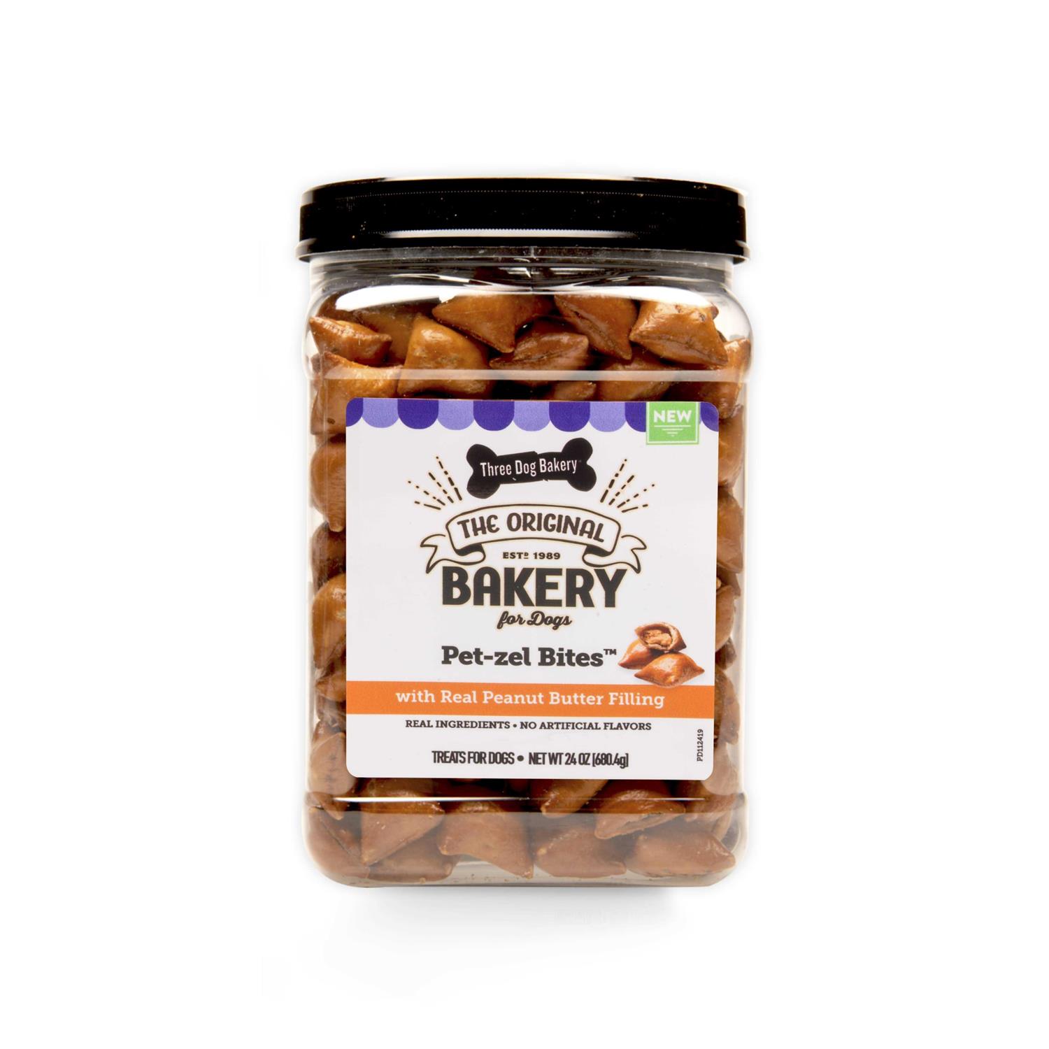 Three Dog Bakery Pet-zel Bites with Real Peanut Butter Filling Dog Treats