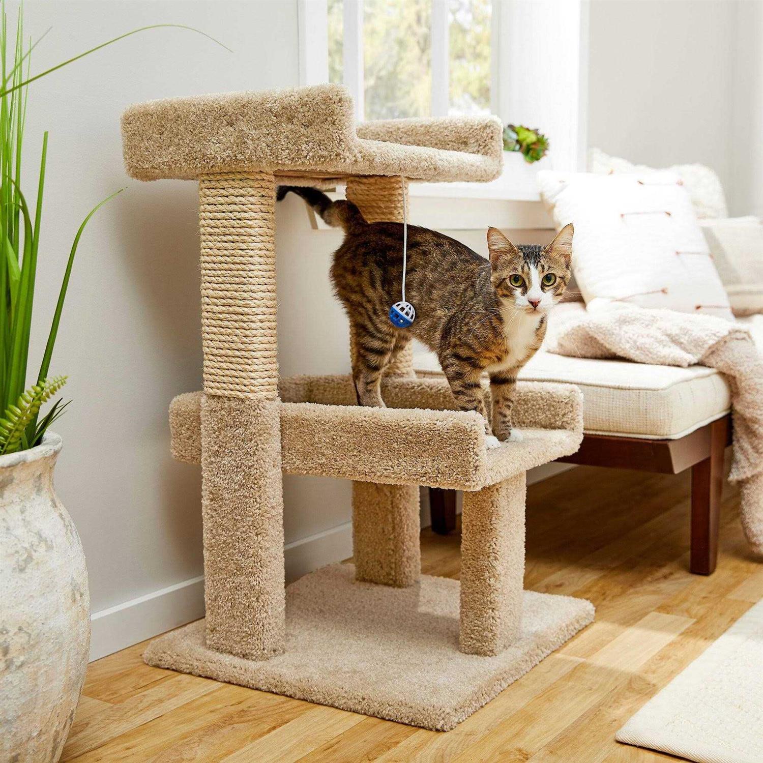 Alternative view of Frisco 32-in Real Carpet Wooden Cat Tree with Toy