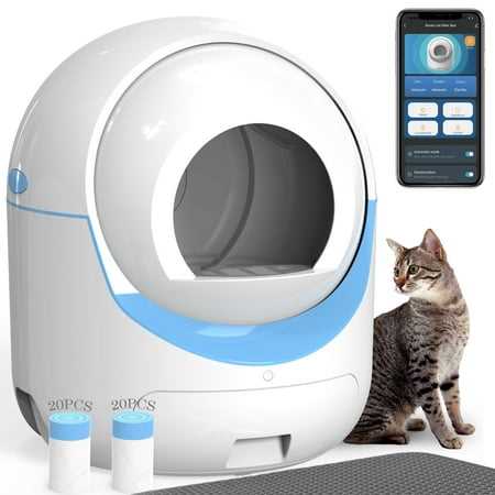 Self Cleaning Cat Litter Box Automatic for Multiple Cats, APP Control , Cat Litter Mat & 40 Pcs Litter Liners & Toy, Size: 22.24 x 22.24 x 26.38,