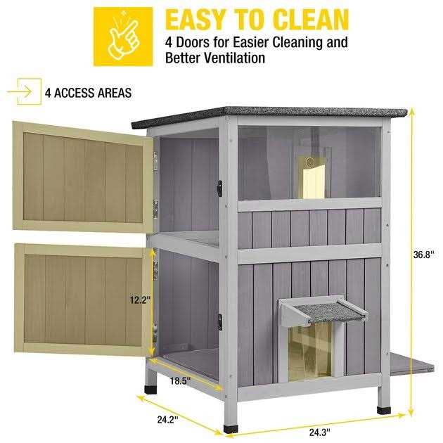 Alternative view of Aivituvin Two Tier Wooden Cat House with Waterproof Roof AIR14-1