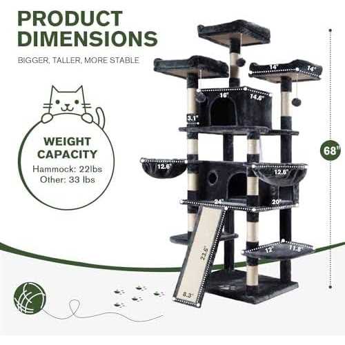 Alternative view of IMUsee 68 Inches Multi-Level Cat Tree for Large Cats/Big Cat Tower with Cat Condo/Cozy Plush Perches/Sisal Scratching