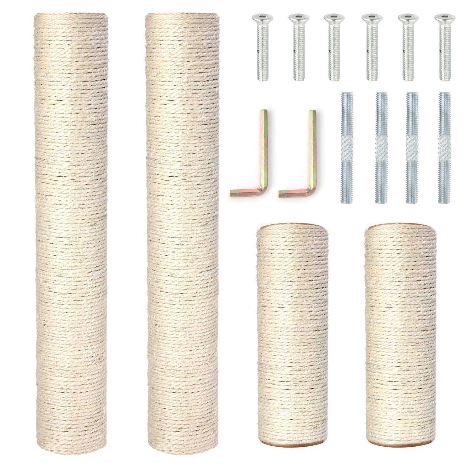 Barelove 4 Pack Cat Scratching Post Replacement 15.7“ 7.9 Natural Sisal Rope Scratcher Posts Refill for Indoor Kittens Tower