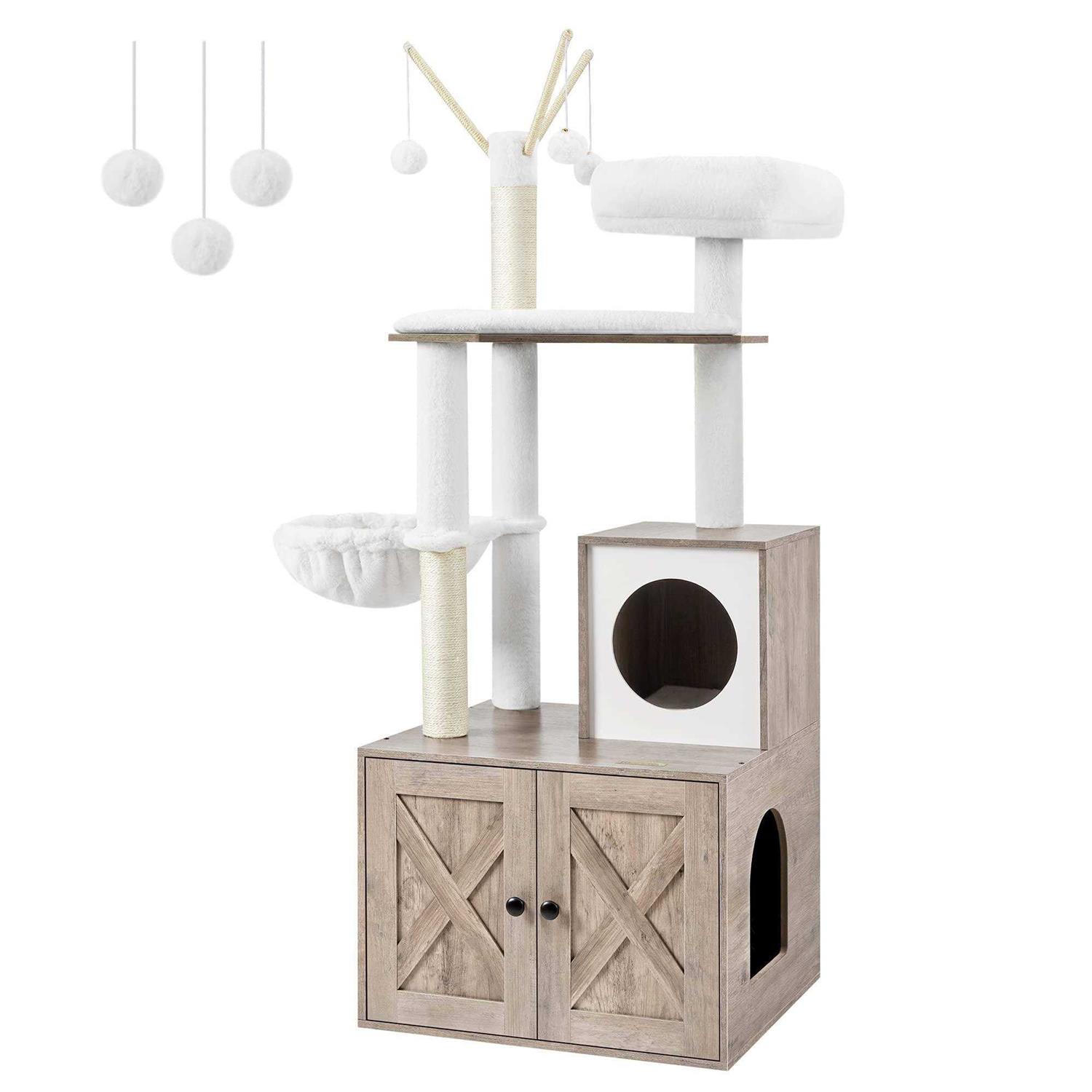 Feandrea WoodyWonders Cat Tree with Litter Box Enclosure 2-in-1 Modern Tower